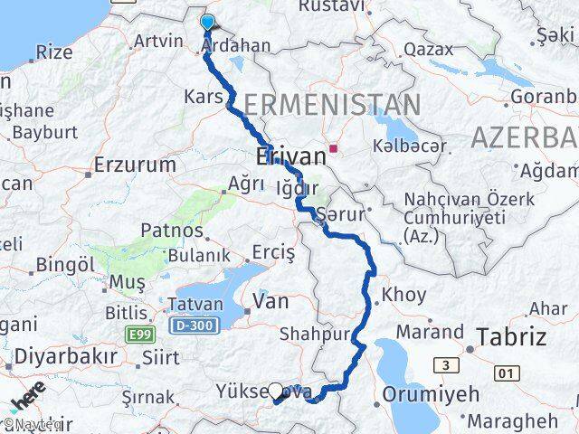 Ardahan Damal Hakkari Arası Kaç Km - Yol Haritası