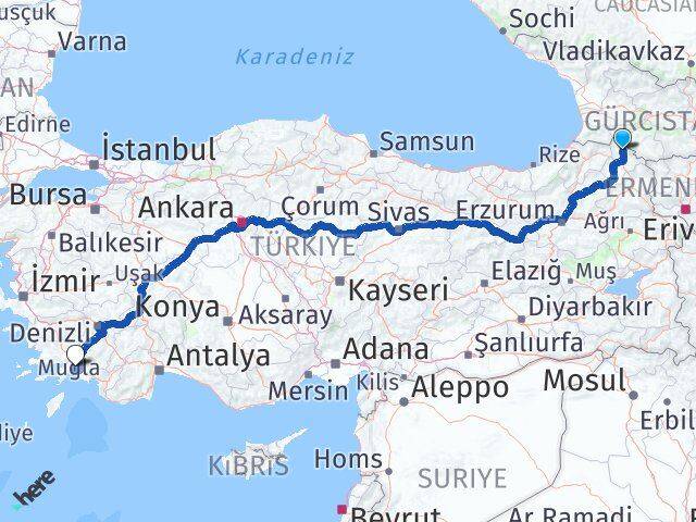 Ardahan Damal Muğla Arası Kaç Km - Yol Haritası
