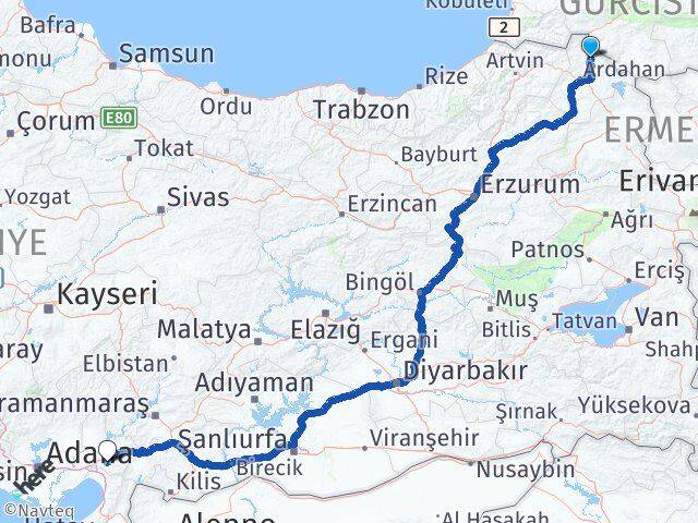 Ardahan Damal Osmaniye Arası Kaç Km - Yol Haritası