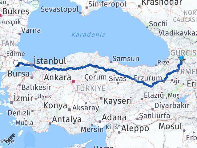 Ardahan Damal Tekirdağ Arası Kaç Km - Yol Haritası