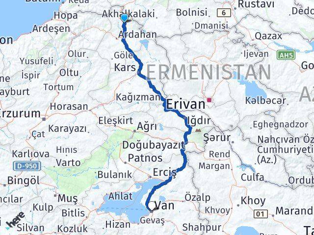 Ardahan Damal Van Arası Kaç Km - Yol Haritası