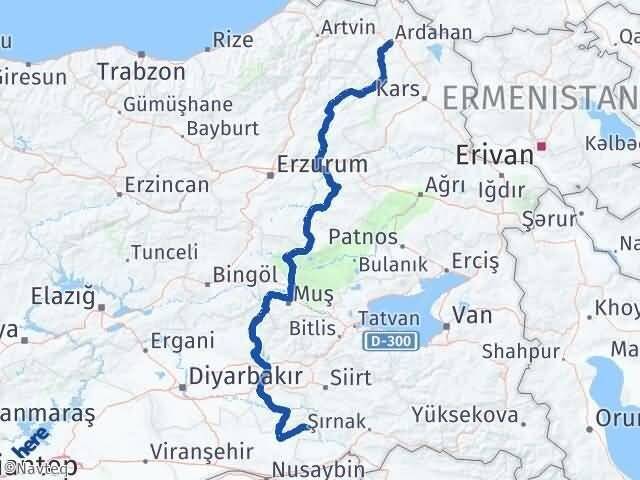 Ardahan Dargeçit Mardin Arası Kaç Km - Yol Haritası