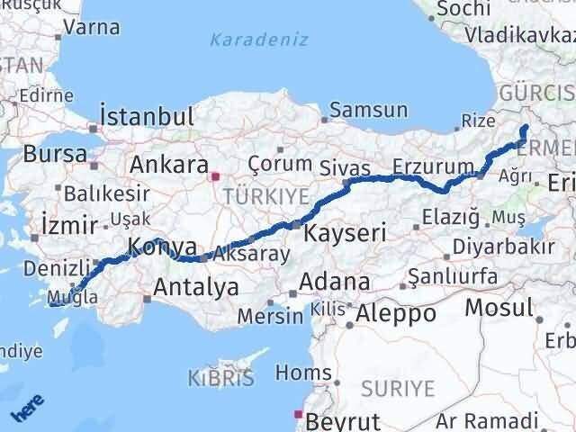 Ardahan Datça Muğla Arası Kaç Km - Yol Haritası
