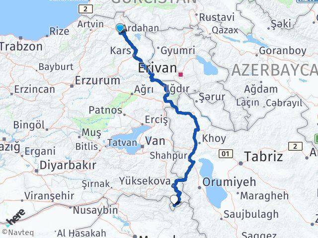 Ardahan Derecik Hakkari Arası Kaç Km - Yol Haritası