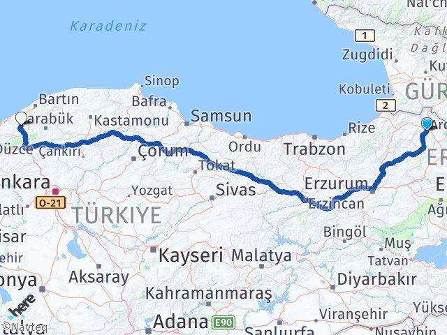Ardahan Devrek Zonguldak Arası Kaç Km - Yol Haritası