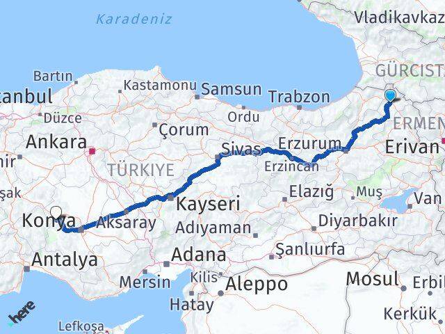 Ardahan Doğanhisar Konya Arası Kaç Km - Yol Haritası