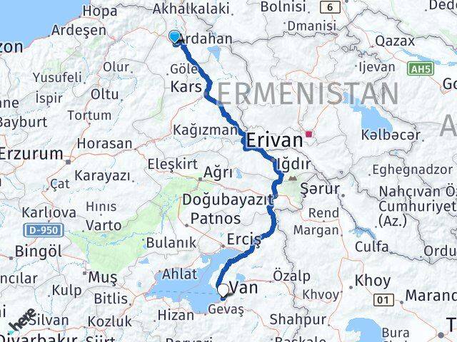 Ardahan Edremit Van Arası Kaç Km - Yol Haritası