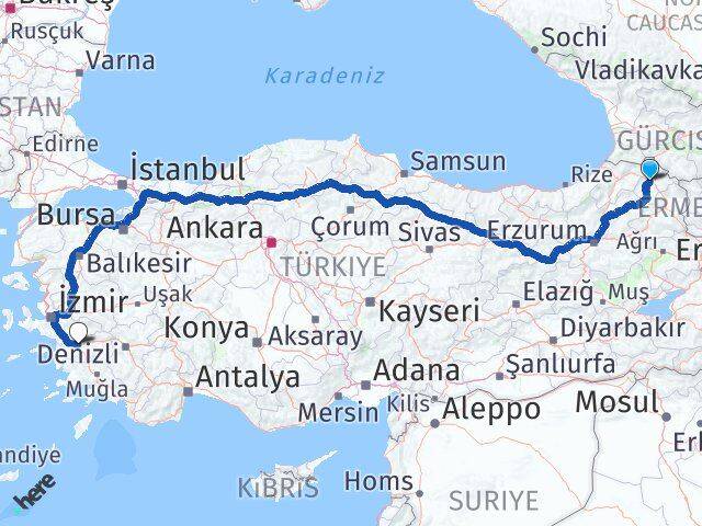 Ardahan Efeler Aydın Arası Kaç Km - Yol Haritası