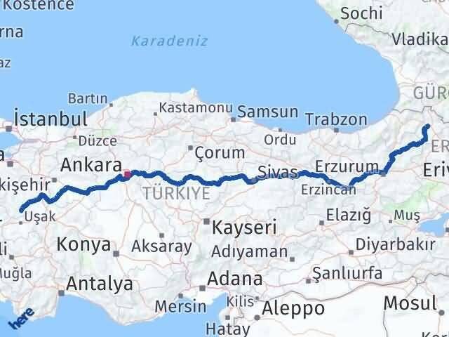 Ardahan Gediz Kütahya Arası Kaç Km - Yol Haritası