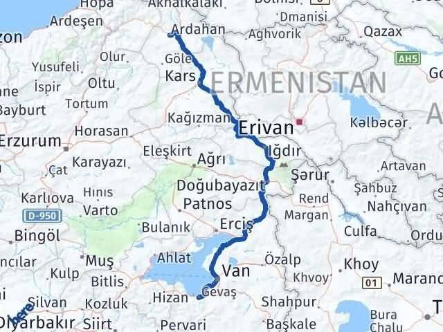 Ardahan Gevaş Van Arası Kaç Km - Yol Haritası