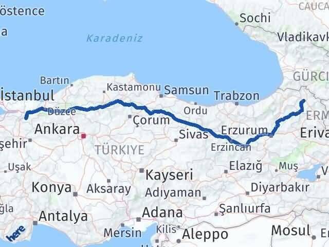 Ardahan Geyve Sakarya Arası Kaç Km - Yol Haritası
