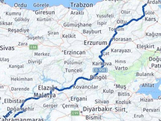 Ardahan Gölbaşı Adıyaman Arası Kaç Km - Yol Haritası