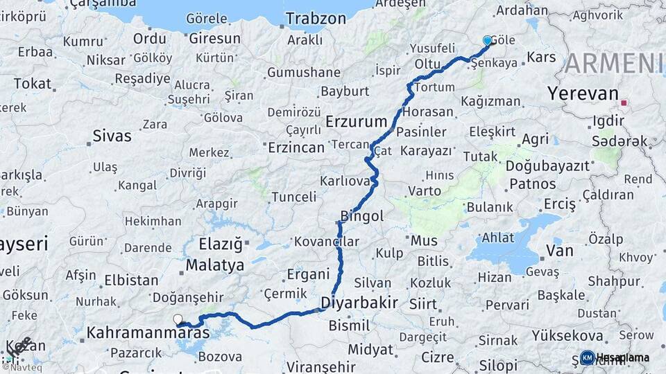 Ardahan Göle Adıyaman Arası Kaç Km - Yol Haritası