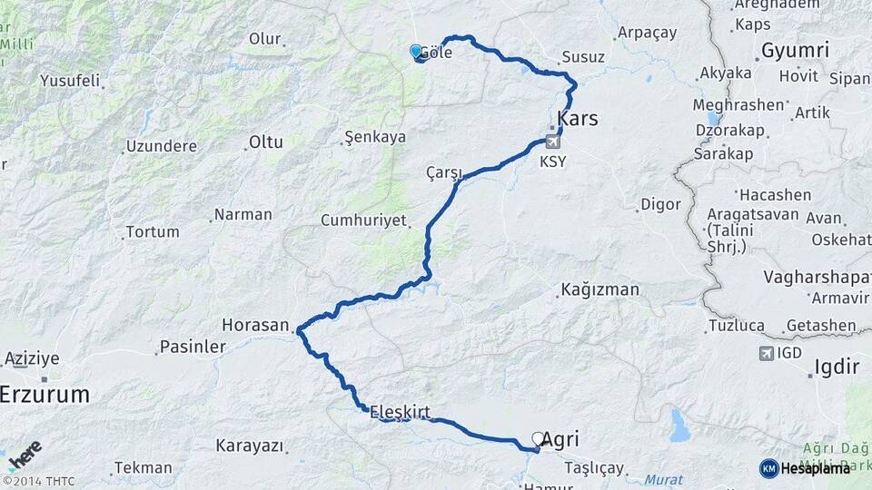 Ardahan Göle Ağrı Arası Kaç Km - Yol Haritası