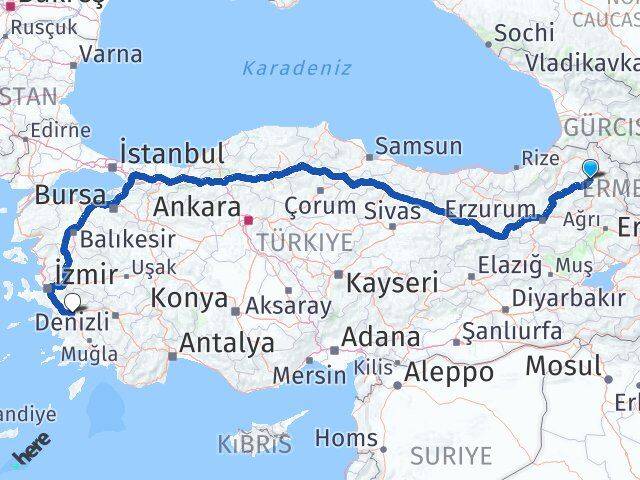 Ardahan Göle Aydın Arası Kaç Km - Yol Haritası