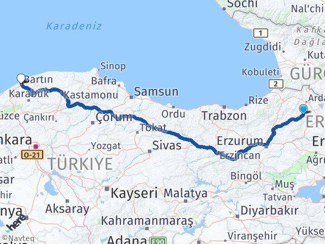 Ardahan Göle Bartın Arası Kaç Km - Yol Haritası
