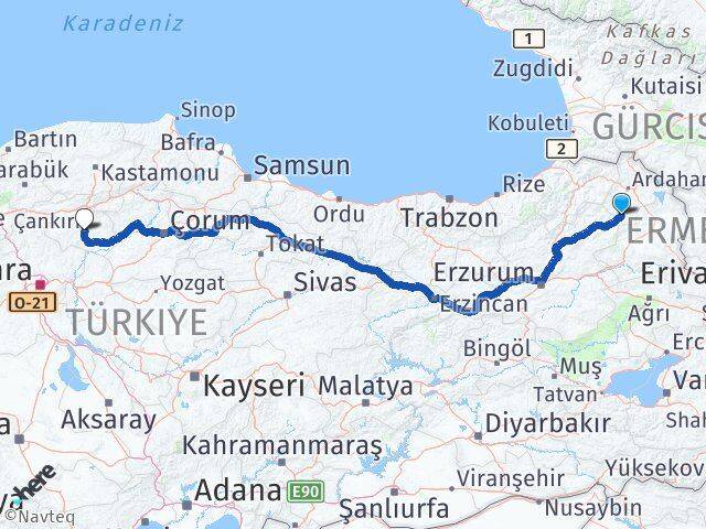 Ardahan Göle Çankırı Arası Kaç Km - Yol Haritası