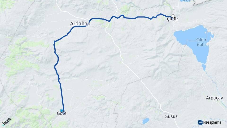 Ardahan Göle Çıldır Arası Kaç Km - Yol Haritası
