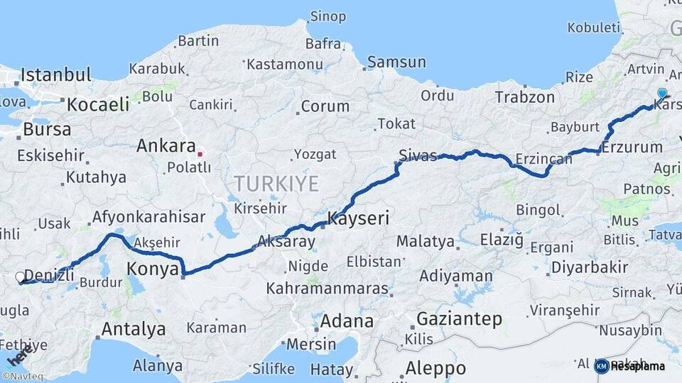 Ardahan Göle Denizli Arası Kaç Km - Yol Haritası