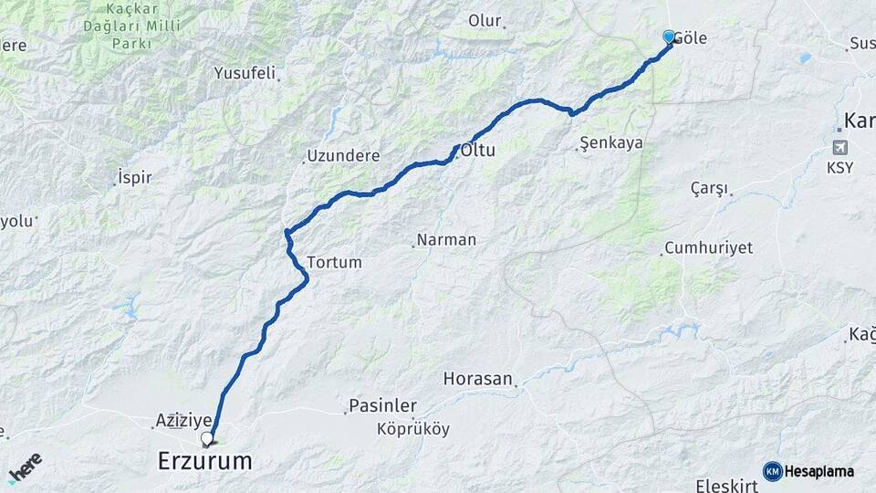 Ardahan Göle Erzurum Arası Kaç Km - Yol Haritası