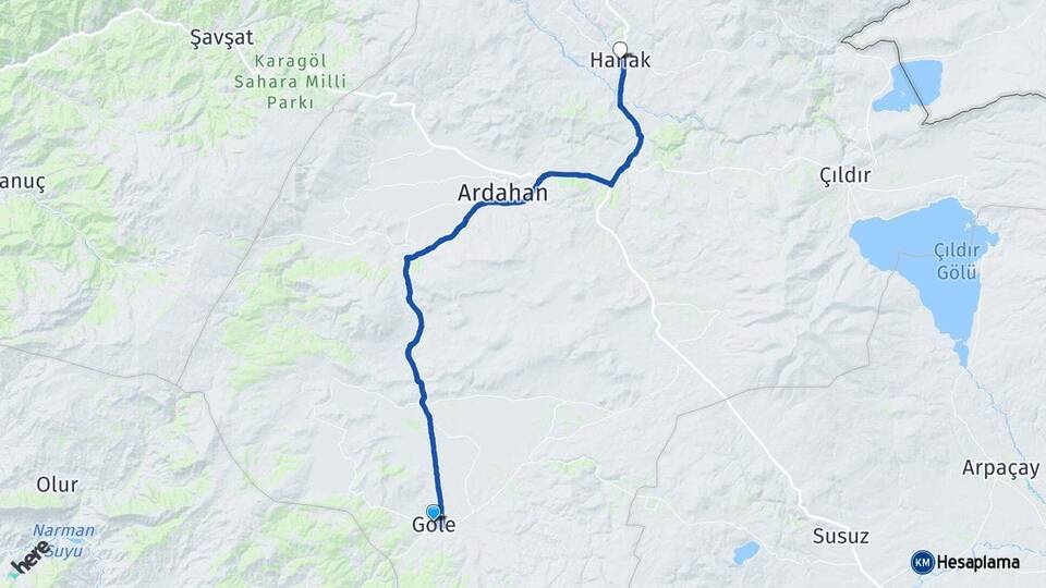 Ardahan Göle Hanak Arası Kaç Km - Yol Haritası