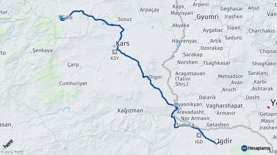 Ardahan Göle Iğdır Arası Kaç Km - Yol Haritası