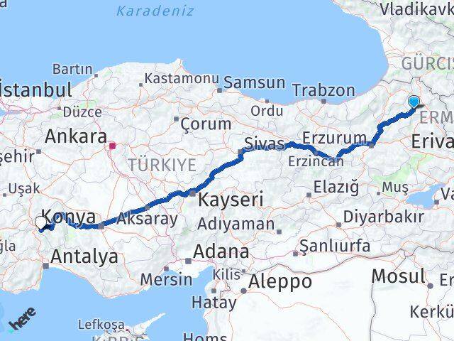 Ardahan Göle Isparta Arası Kaç Km - Yol Haritası