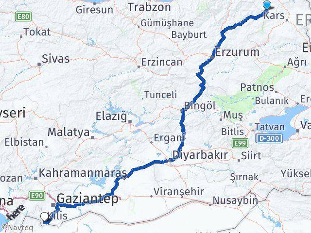 Ardahan Göle Kilis Arası Kaç Km - Yol Haritası
