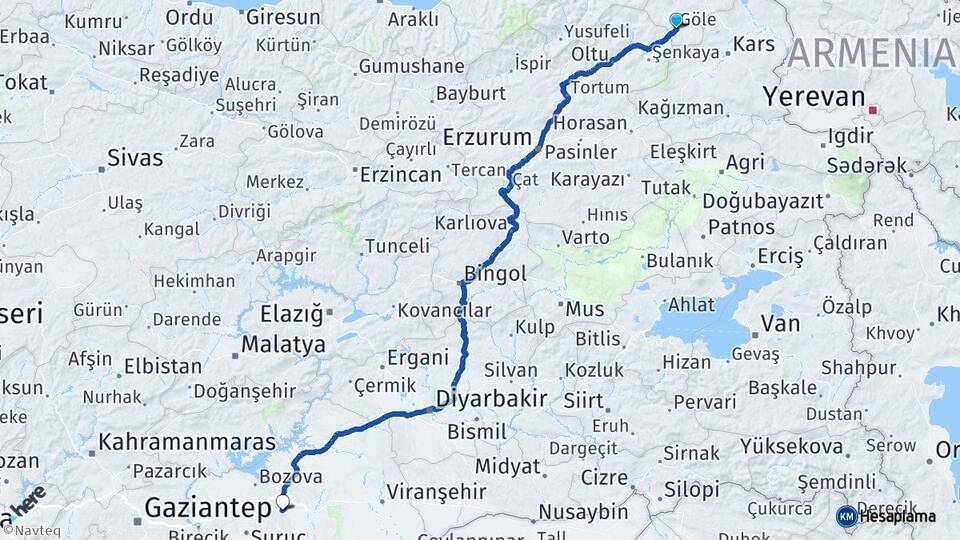 Ardahan Göle Şanlıurfa Arası Kaç Km - Yol Haritası