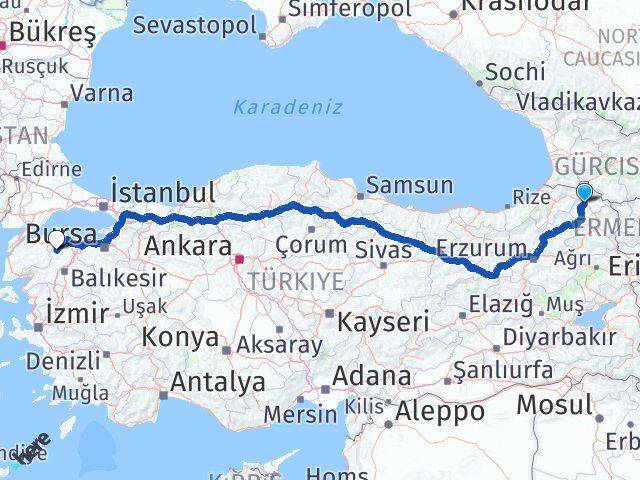 Ardahan Gönen Balıkesir Arası Kaç Km - Yol Haritası