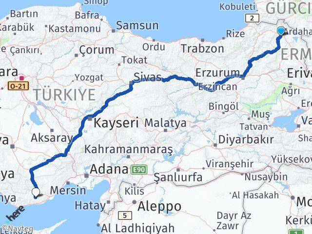 Ardahan Gülnar Mersin Arası Kaç Km - Yol Haritası