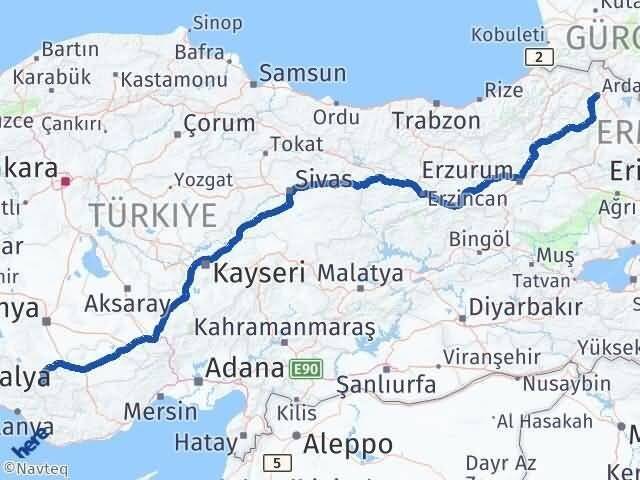 Ardahan Hadim Konya Arası Kaç Km - Yol Haritası