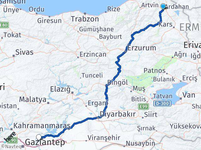Ardahan Halfeti Şanlıurfa Arası Kaç Km - Yol Haritası