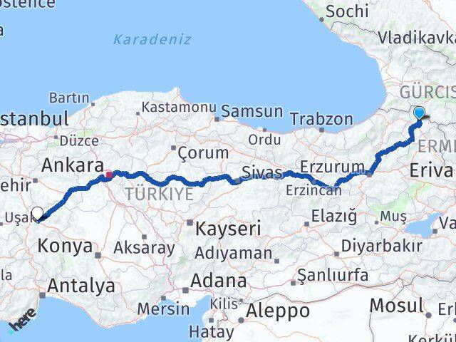 Ardahan Hanak Afyonkarahisar Arası Kaç Km - Yol Haritası