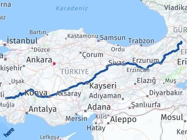 Ardahan Hanak Denizli Arası Kaç Km - Yol Haritası