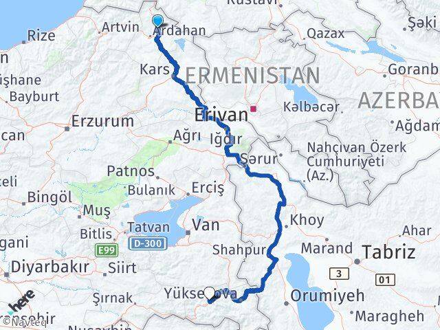 Ardahan Hanak Hakkari Arası Kaç Km - Yol Haritası