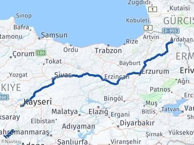 Ardahan Hanak Kayseri Arası Kaç Km - Yol Haritası