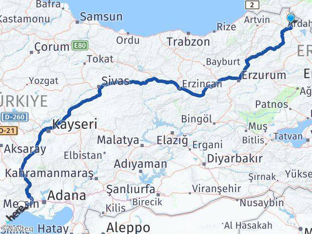 Ardahan Hanak Mersin Arası Kaç Km - Yol Haritası