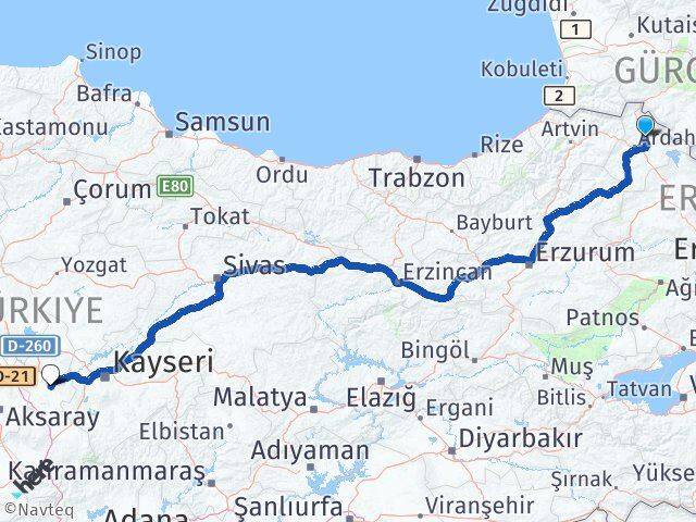 Ardahan Hanak Nevşehir Arası Kaç Km - Yol Haritası