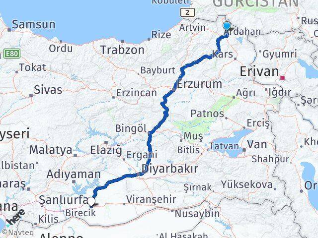 Ardahan Hanak Şanlıurfa Arası Kaç Km - Yol Haritası