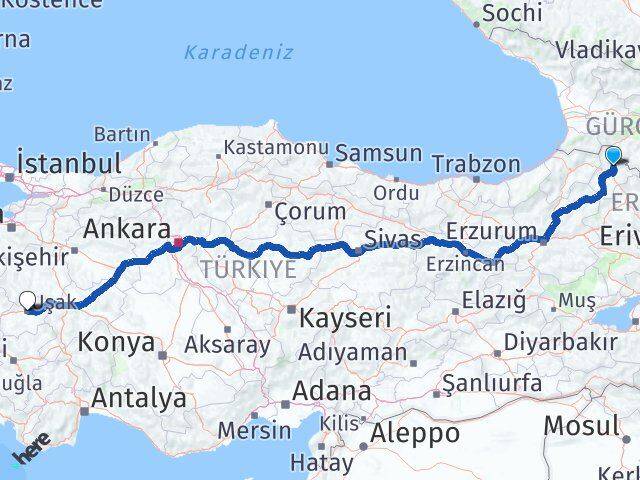Ardahan Hanak Uşak Arası Kaç Km - Yol Haritası