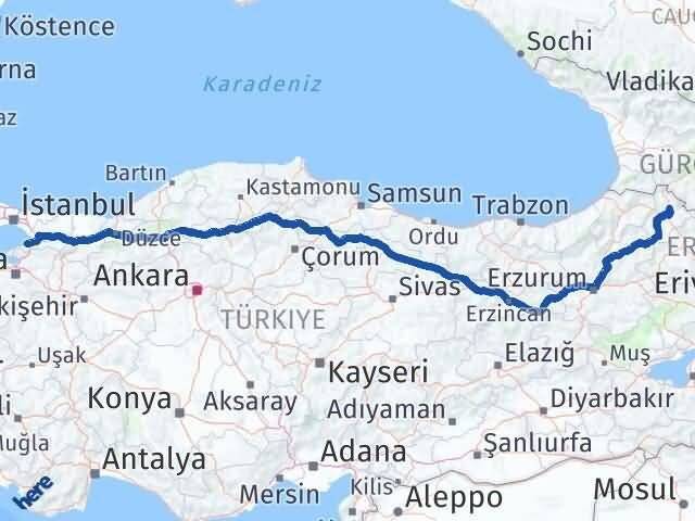 Ardahan Hanak Yalova Arası Kaç Km - Yol Haritası