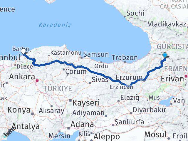 Ardahan Hanak Zonguldak Arası Kaç Km - Yol Haritası
