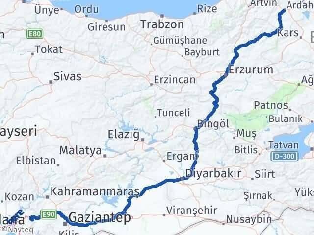 Ardahan Hasanbeyli Osmaniye Arası Kaç Km - Yol Haritası