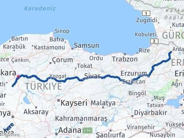 Ardahan Haymana Ankara Arası Kaç Km - Yol Haritası