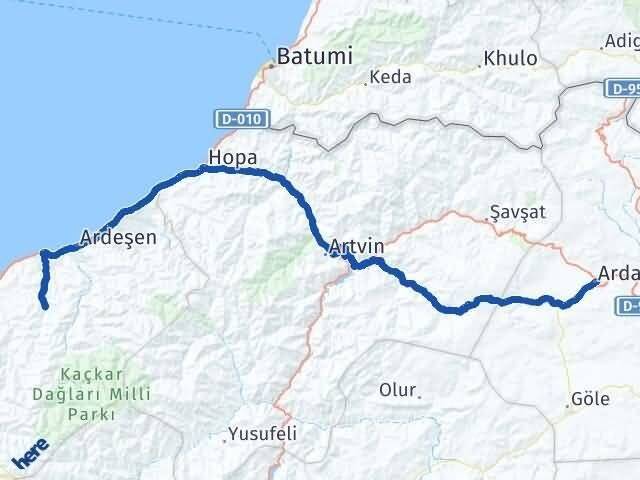 Ardahan Hemşin Rize Arası Kaç Km - Yol Haritası