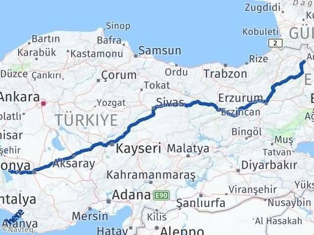 Ardahan Hüyük Konya Arası Kaç Km - Yol Haritası