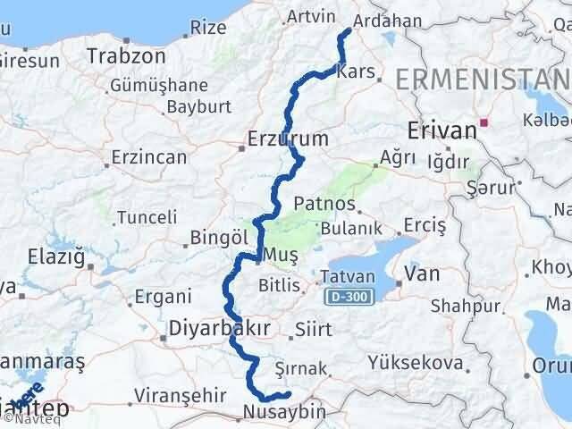 Ardahan İdil Şırnak Arası Kaç Km - Yol Haritası