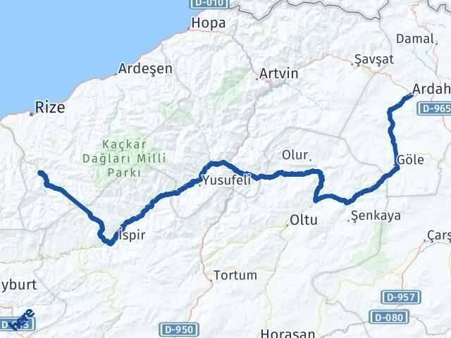 Ardahan İkizdere Rize Arası Kaç Km - Yol Haritası