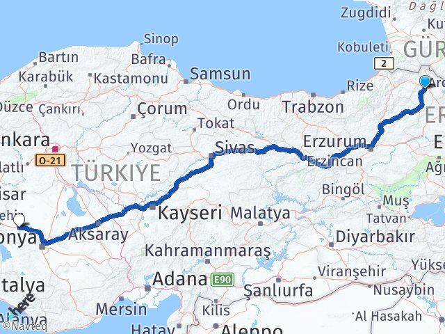 Ardahan Ilgın Konya Arası Kaç Km - Yol Haritası